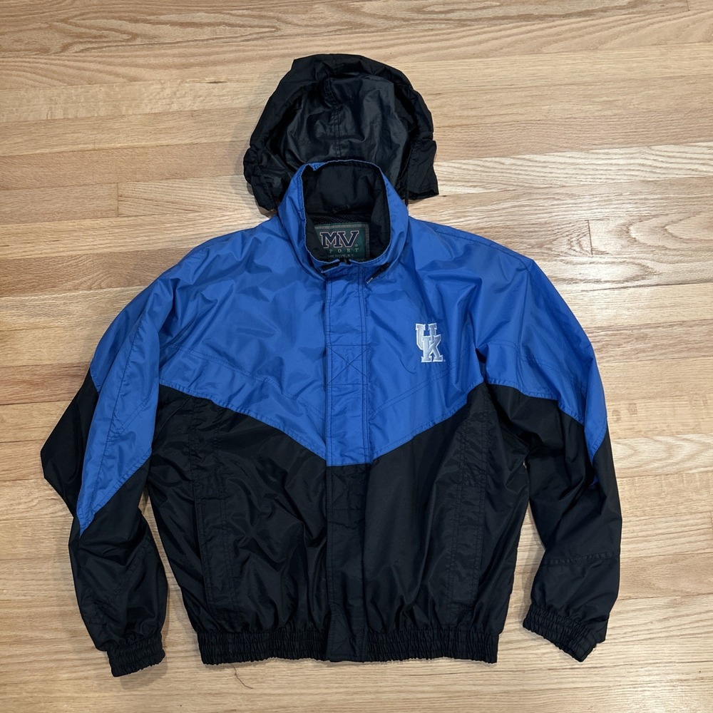 Vtg 90s MV Sport Kentucky Wildcats Windbreaker 555 Blue Black Colorblock L